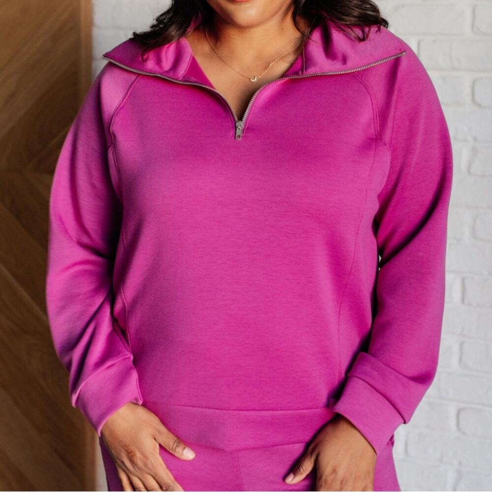 Dear Scarlett Magenta Oversized Polo Collar Sweatshirt